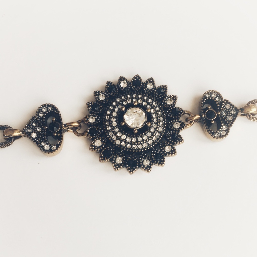 NWT Floral Bracelet Clear & Black Rhinestones